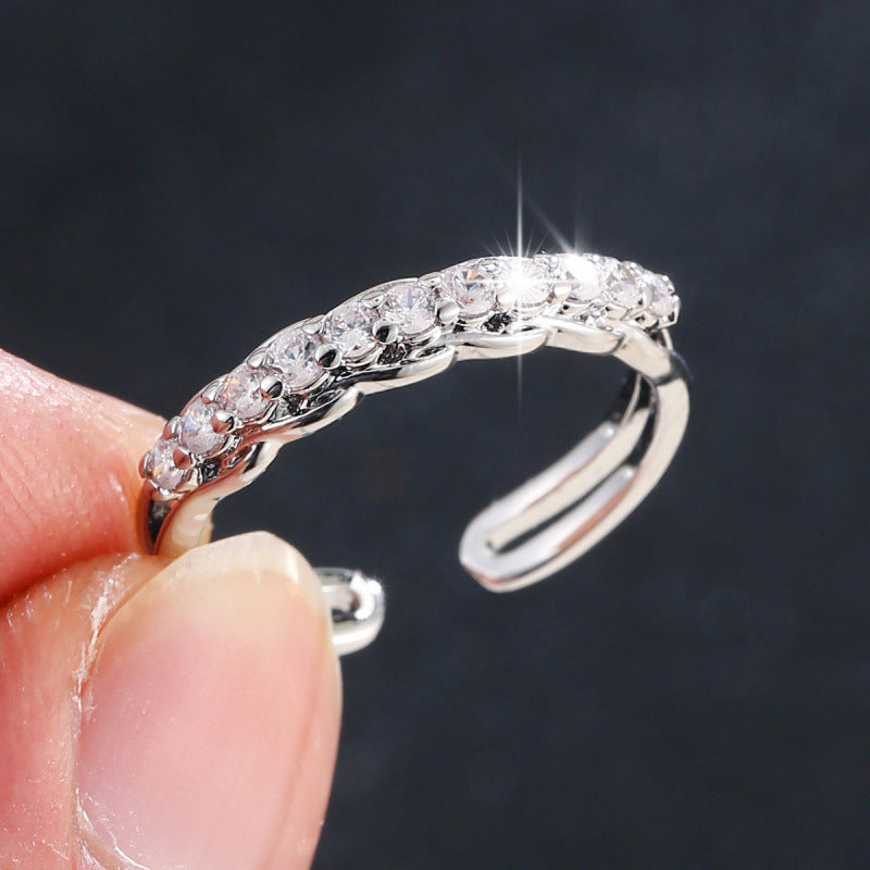 Geometric Open Ring For Women In Simple Style With Copper Bezel Setting And Zircon Inlay