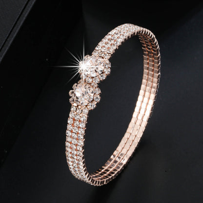 Simple Style Inlay Bangle With Zircon In Electroplated Copper, Featuring Stretch Adjustable Fit