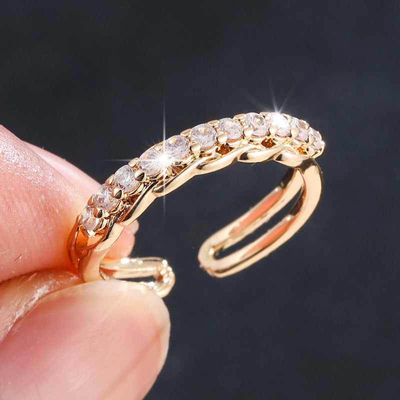 Geometric Open Ring For Women In Simple Style With Copper Bezel Setting And Zircon Inlay