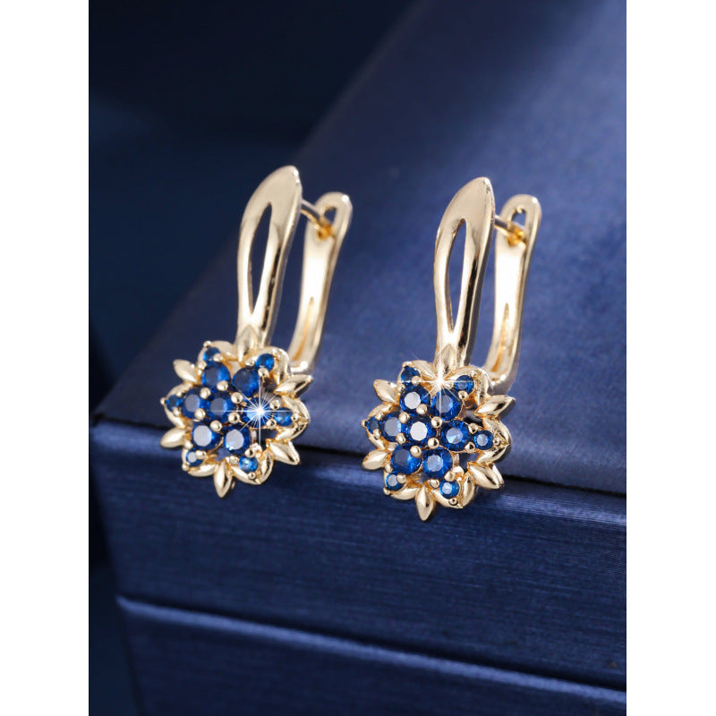 Three-dimensional Flowers Earrings For Women In Real Gold Plated Copper With Zircon Inlay
