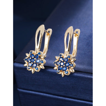 Three-dimensional Flowers Earrings For Women In Real Gold Plated Copper With Zircon Inlay