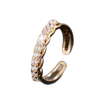 Geometric Open Ring For Women In Simple Style With Copper Bezel Setting And Zircon Inlay