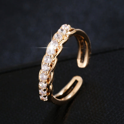 Geometric Open Ring For Women In Simple Style With Copper Bezel Setting And Zircon Inlay