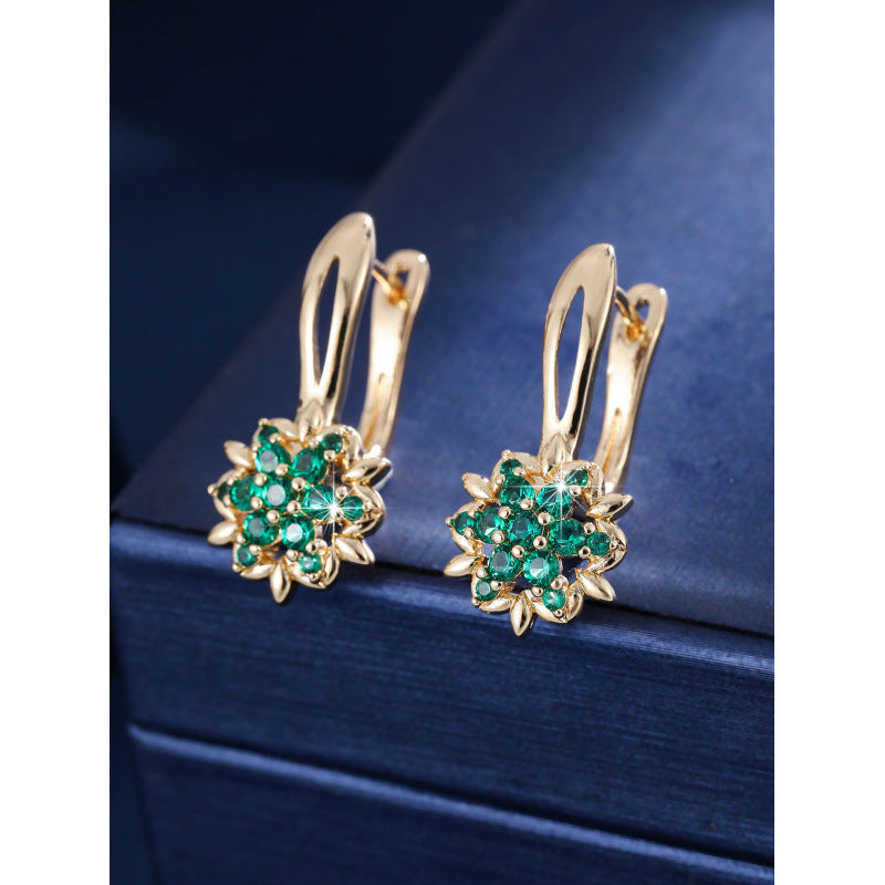 Three-dimensional Flowers Earrings For Women In Real Gold Plated Copper With Zircon Inlay