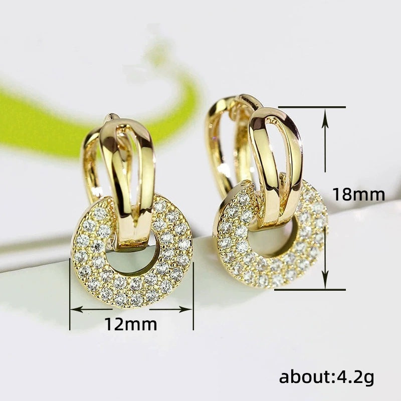 Round Gold Hoop Earrings For Women In With Bezel Setting And Zircon Inlay, Crafted From Copper