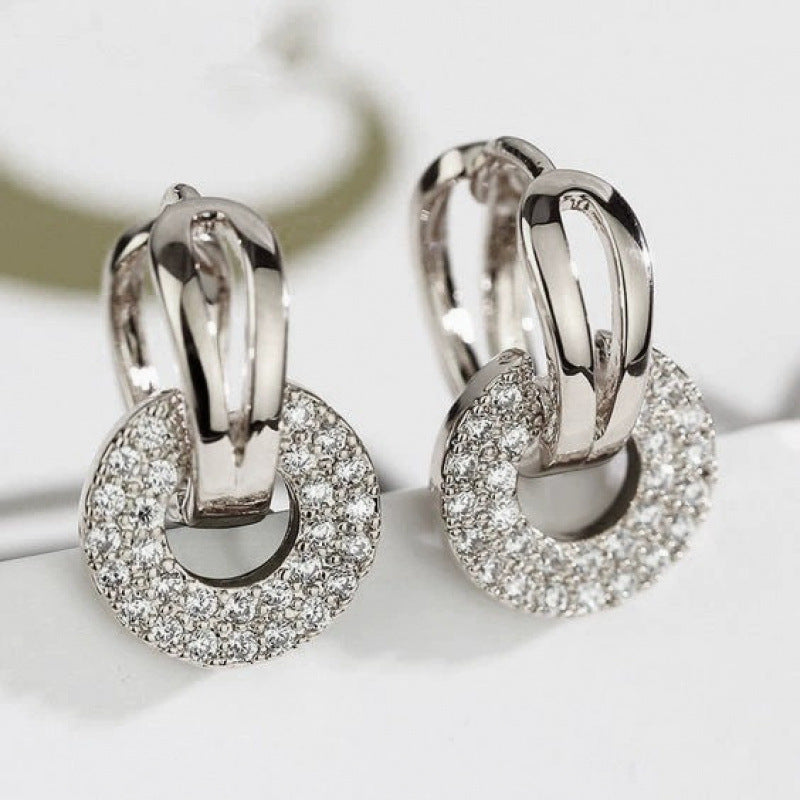 Round Gold Hoop Earrings For Women In With Bezel Setting And Zircon Inlay, Crafted From Copper