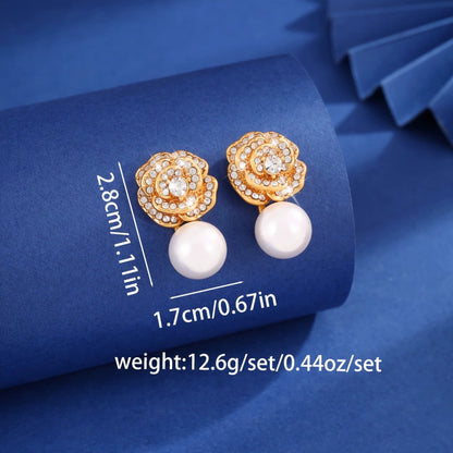 Flowers Stud Earrings For Women Featuring Electroplated Finish With Copper Ear Pins And Rhinestone Inlay