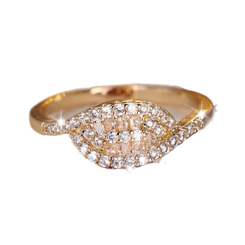 Leaves Pattern Women’s Ring In Gold Electroplated Copper With Zircon Inlay