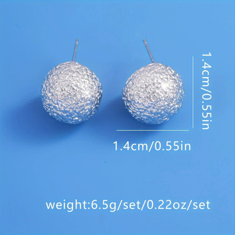 Oval Sandblasted Stud Earrings For Women Featuring Copper Ear Pins
