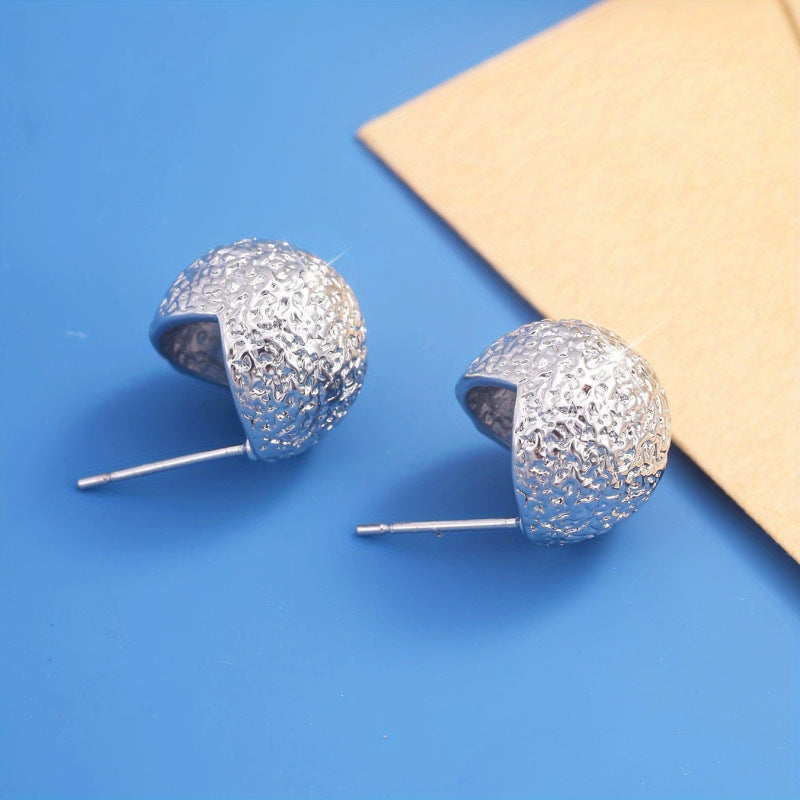 Oval Sandblasted Stud Earrings For Women Featuring Copper Ear Pins