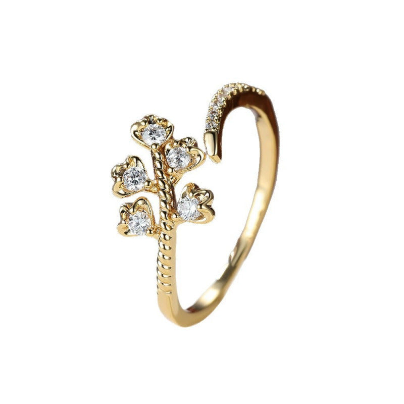 Vintage Style Heart Shape Twist Open Ring For Women In Electroplated Copper With Zircon Inlay