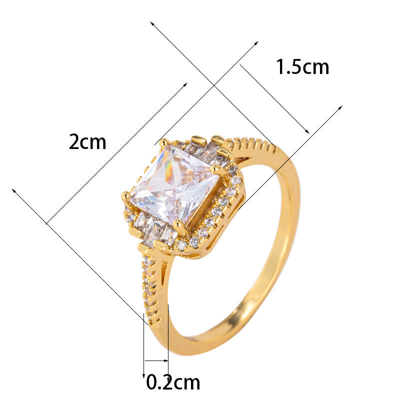 Simple Style Geometric Rings For Women In Copper With Silver Plated Electroplated Finish Featuring Zircon Inlay