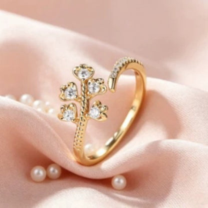 Vintage Style Heart Shape Twist Open Ring For Women In Electroplated Copper With Zircon Inlay