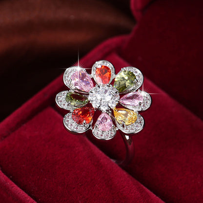 Women’s Copper Flower Ring With Zircon Inlay, Available In Colour, Perfect For Summer