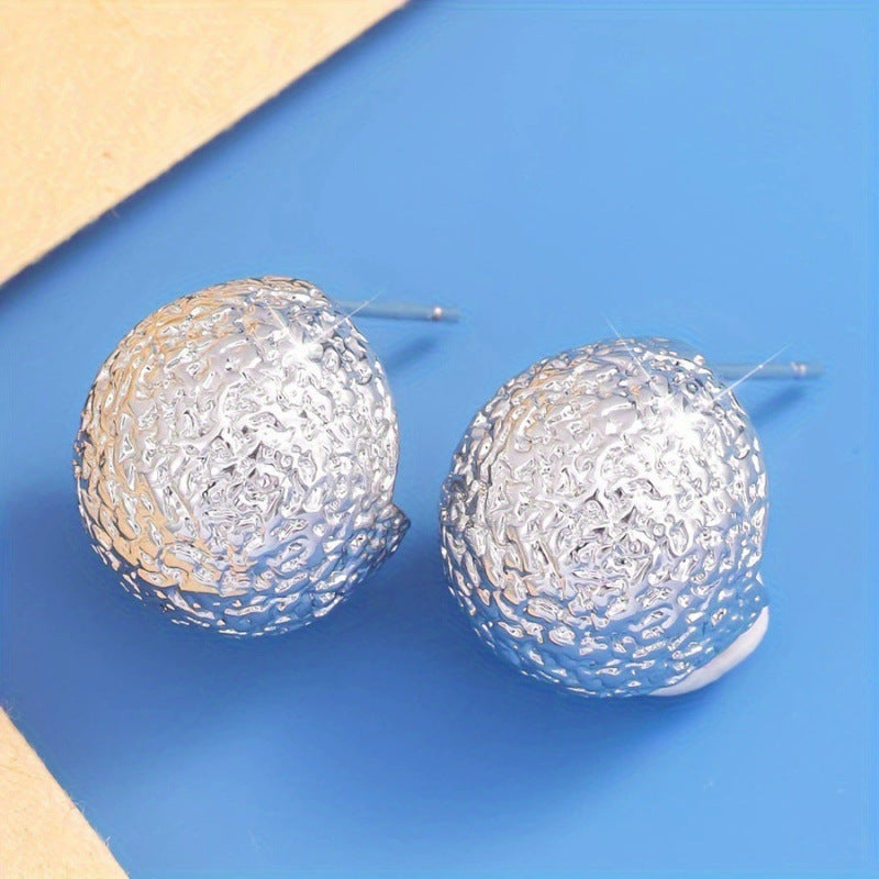 Oval Sandblasted Stud Earrings For Women Featuring Copper Ear Pins