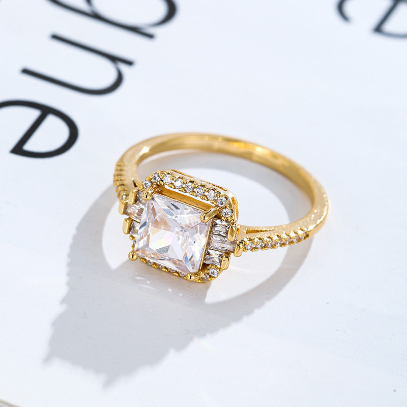 Simple Style Geometric Rings For Women In Copper With Silver Plated Electroplated Finish Featuring Zircon Inlay