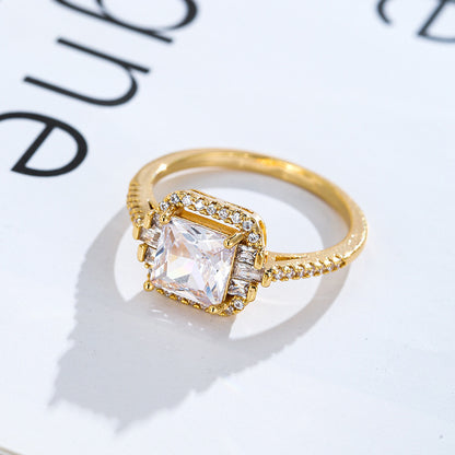 Simple Style Geometric Rings For Women In Copper With Silver Plated Electroplated Finish Featuring Zircon Inlay