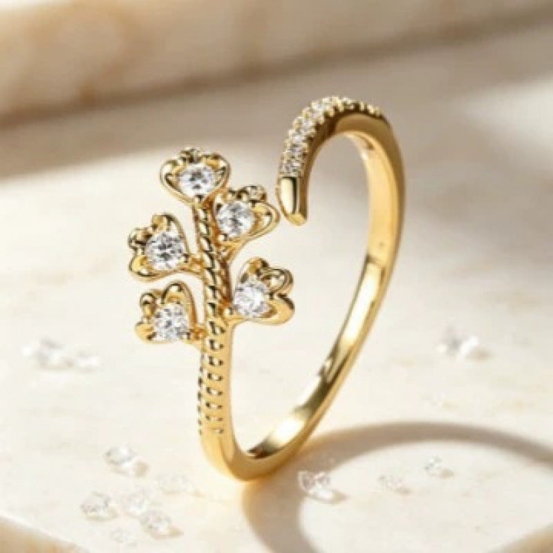 Vintage Style Heart Shape Twist Open Ring For Women In Electroplated Copper With Zircon Inlay