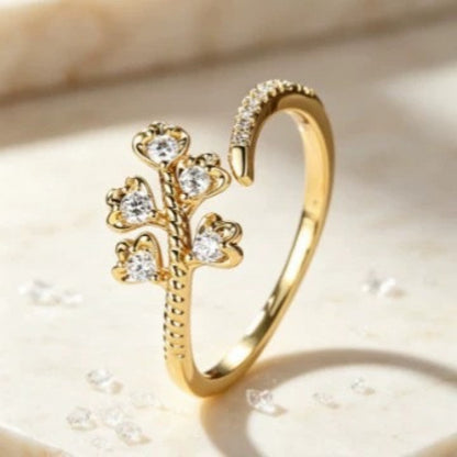 Vintage Style Heart Shape Twist Open Ring For Women In Electroplated Copper With Zircon Inlay