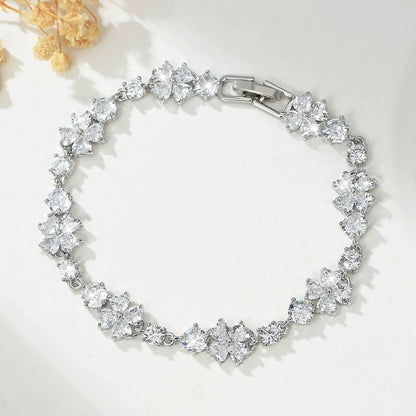 Women’s Electroplated Copper Flower Bracelet In White, Perfect For Daily Wear