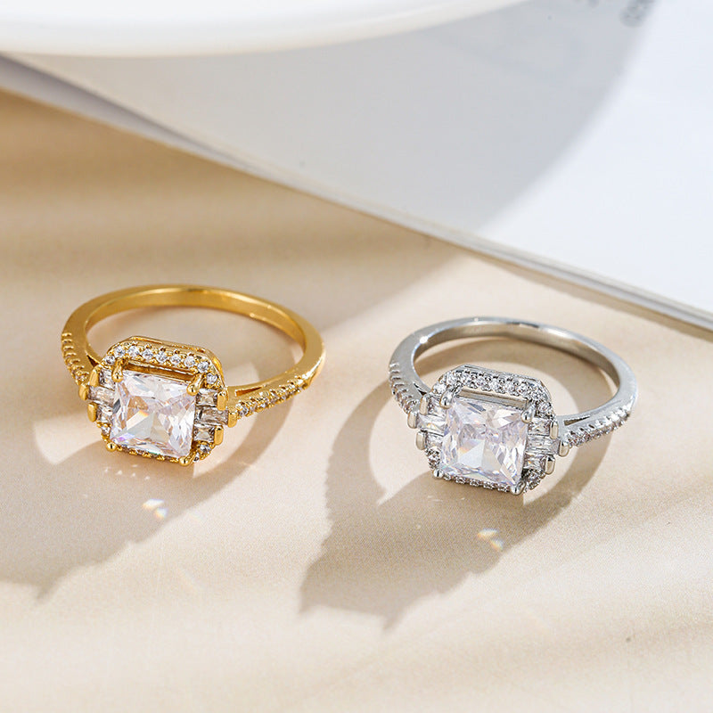Simple Style Geometric Rings For Women In Copper With Silver Plated Electroplated Finish Featuring Zircon Inlay