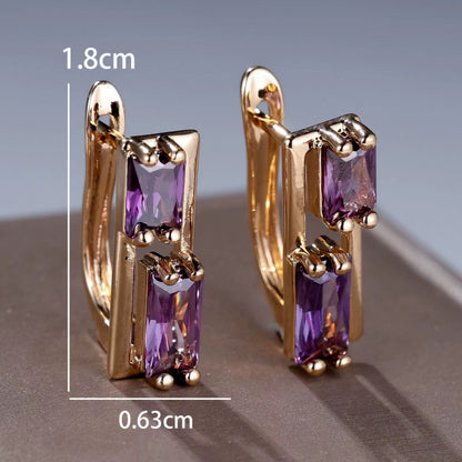 Rectangle Purple Stud Earrings For Women In Copper With Electroplated Finish