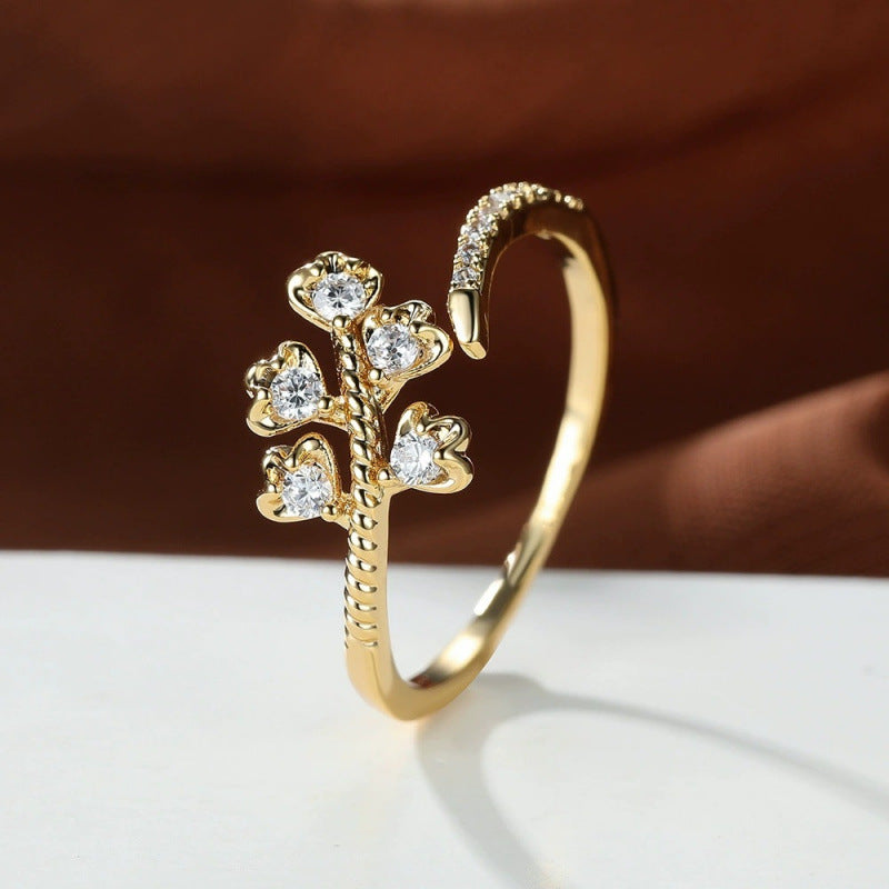 Vintage Style Heart Shape Twist Open Ring For Women In Electroplated Copper With Zircon Inlay