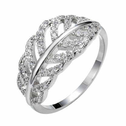 Leaf Open Ring For Women In Electroplated Copper With Rhinestone Inlay