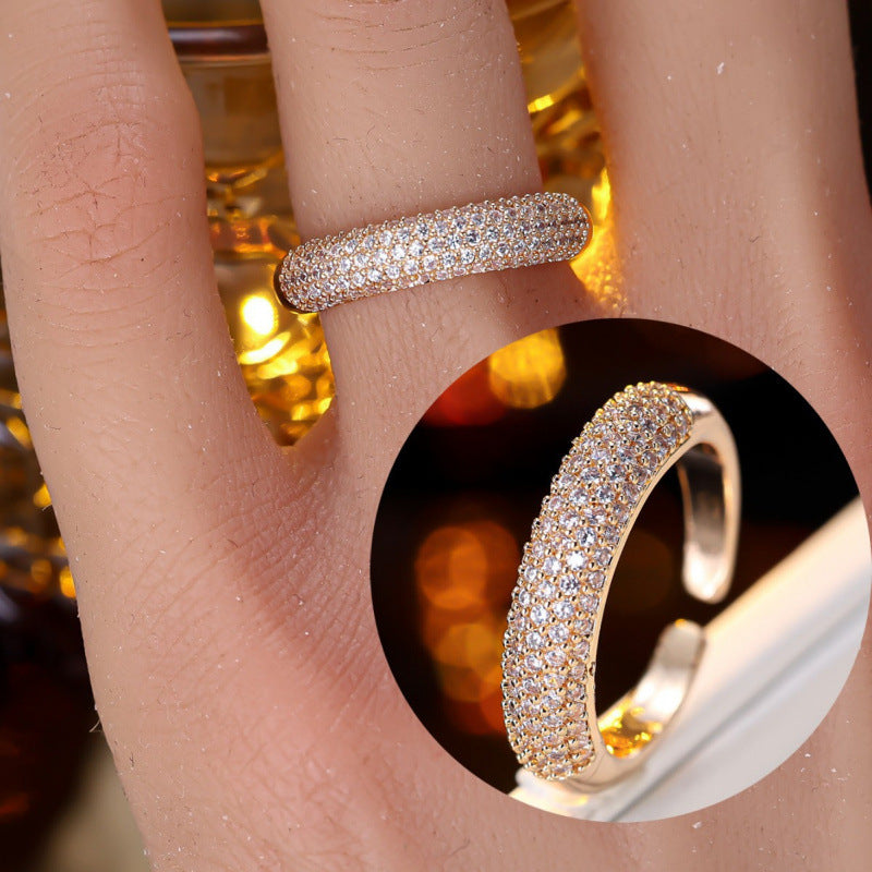 Sweet Style Women's Copper Ring With Electroplated Gold Plating And Rhinestone Inlay, 1 Piece