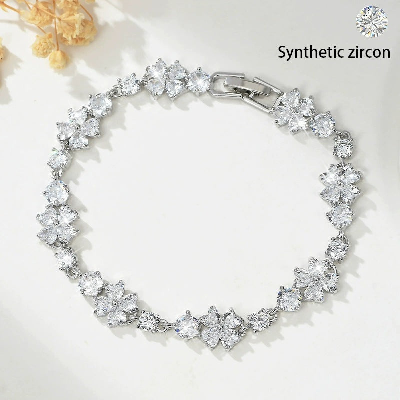 Women’s Electroplated Copper Flower Bracelet In White, Perfect For Daily Wear