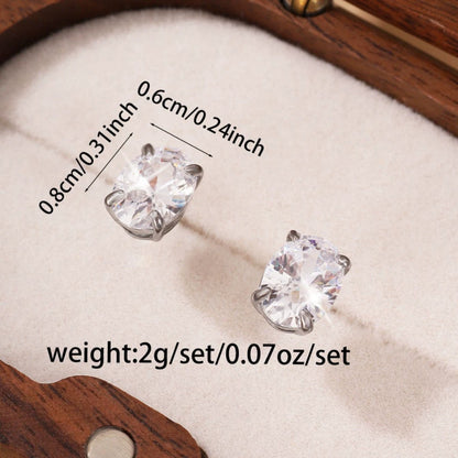 Oval White Zircon Stud Earrings For Women Featuring Copper Ear Pins