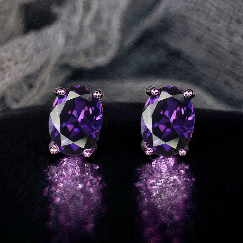 Oval White Zircon Stud Earrings For Women Featuring Copper Ear Pins