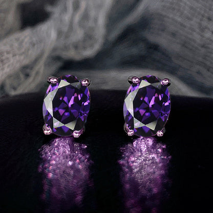Oval White Zircon Stud Earrings For Women Featuring Copper Ear Pins