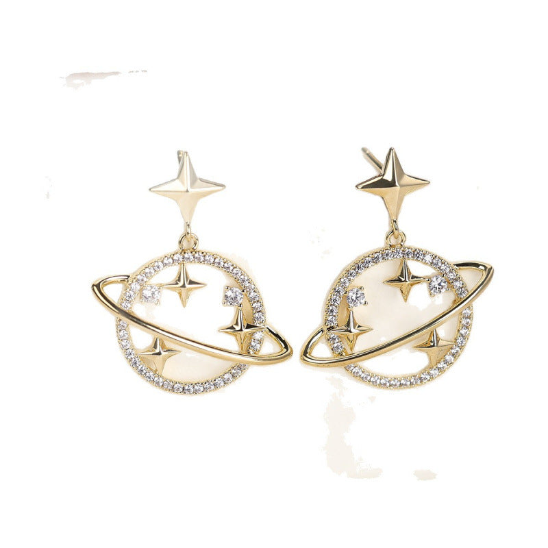 Gold Star Stud Earrings For Women Featuring Copper Ear Pins And Zircon Inlay