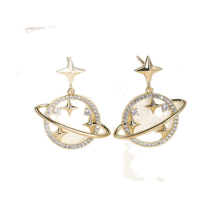 Gold Star Stud Earrings For Women Featuring Copper Ear Pins And Zircon Inlay