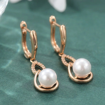 U Shape Ear Hook Stud Earrings For Women Featuring Electroplated Finish And Copper Ear Pins With Artificial Pearl Inlay