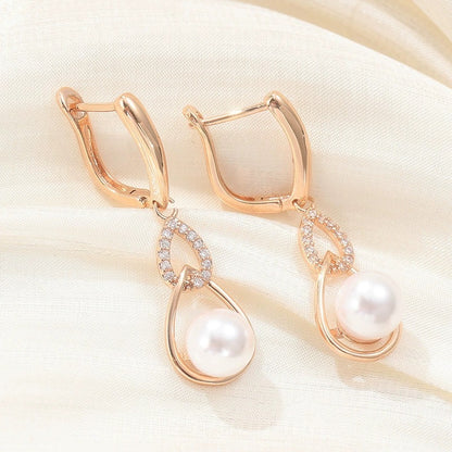 U Shape Ear Hook Stud Earrings For Women Featuring Electroplated Finish And Copper Ear Pins With Artificial Pearl Inlay