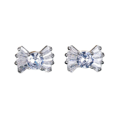 Gold Bow Tie Stud Earrings For Women Featuring Copper Ear Pins And Zircon Inlay