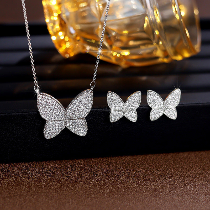 Sweet Butterfly Jewelry Set For Women In Electroplated Brass With Zircon Inlay