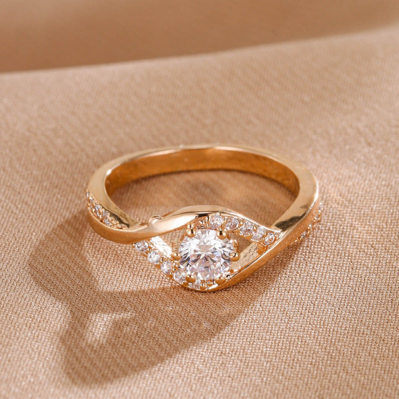 Snowflake Claw Setting Ring For Women In Simple Style, Electroplated Copper With Moissanite Inlay