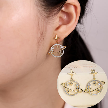 Gold Star Stud Earrings For Women Featuring Copper Ear Pins And Zircon Inlay