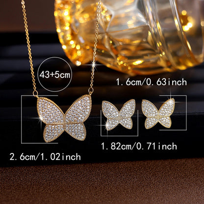 Sweet Butterfly Jewelry Set For Women In Electroplated Brass With Zircon Inlay