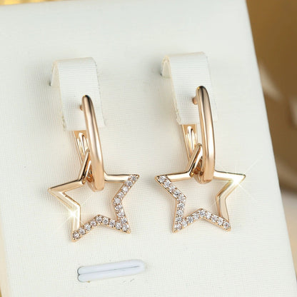 Pentagram Stud Earrings For Women In Electroplated Copper Featuring Rhinestones