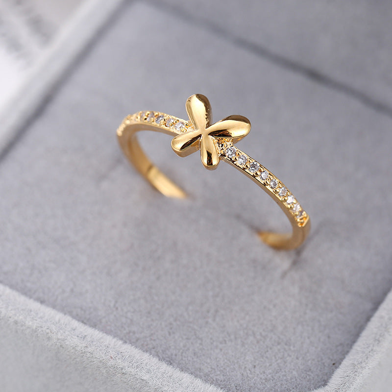 Women’s Bow Tie Ring With Bezel Setting, Platinum-Plated Copper Featuring Zircon Inlay, Electroplated Finish
