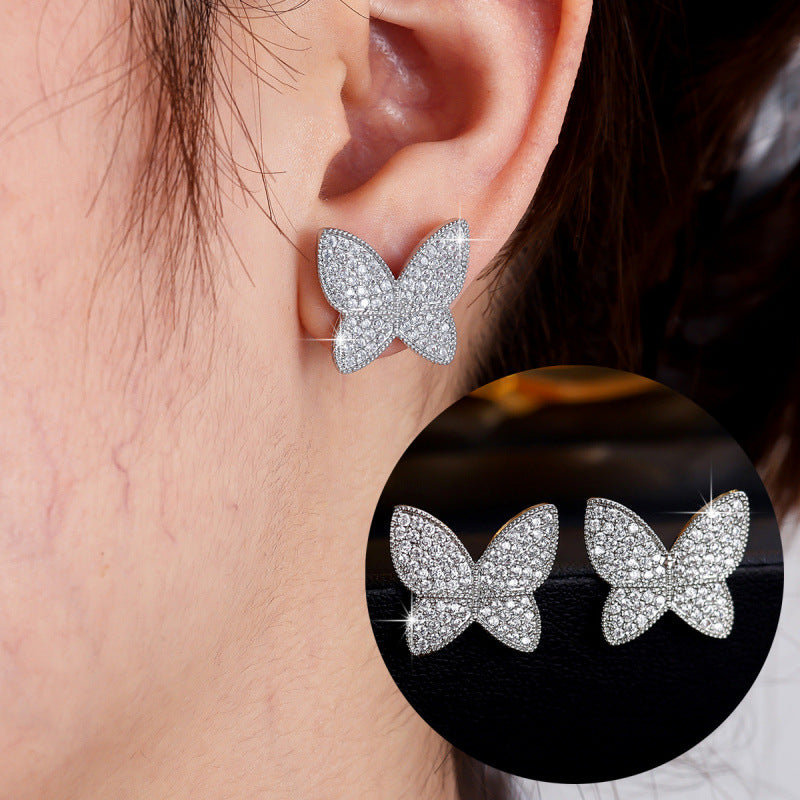 Sweet Butterfly Jewelry Set For Women In Electroplated Brass With Zircon Inlay