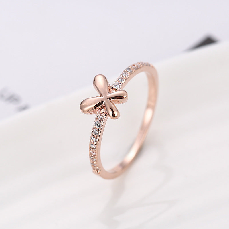 Women’s Bow Tie Ring With Bezel Setting, Platinum-Plated Copper Featuring Zircon Inlay, Electroplated Finish