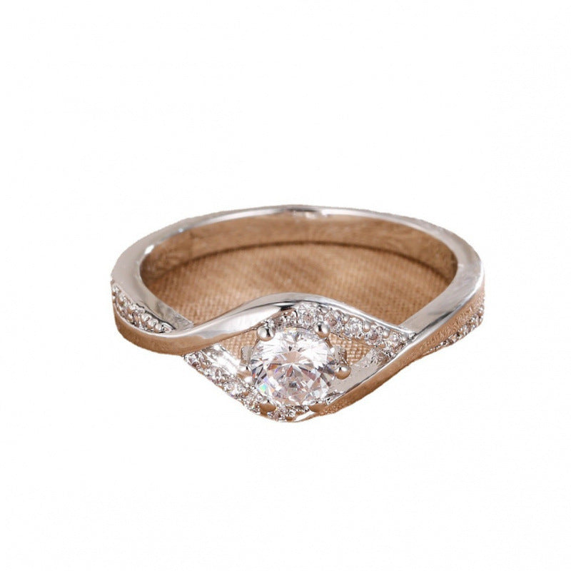 Snowflake Claw Setting Ring For Women In Simple Style, Electroplated Copper With Moissanite Inlay