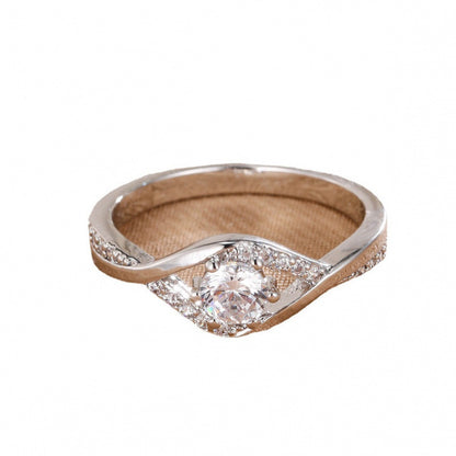 Snowflake Claw Setting Ring For Women In Simple Style, Electroplated Copper With Moissanite Inlay