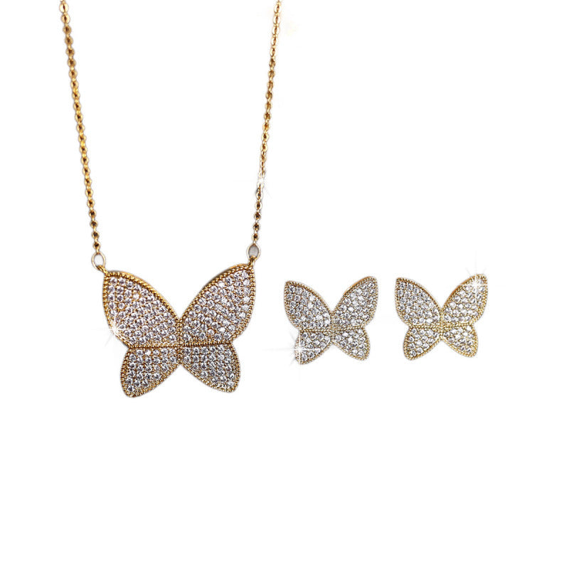 Sweet Butterfly Jewelry Set For Women In Electroplated Brass With Zircon Inlay
