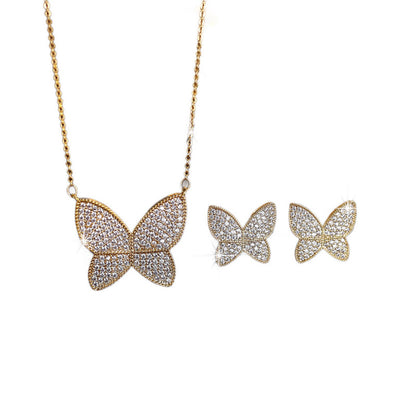 Sweet Butterfly Jewelry Set For Women In Electroplated Brass With Zircon Inlay